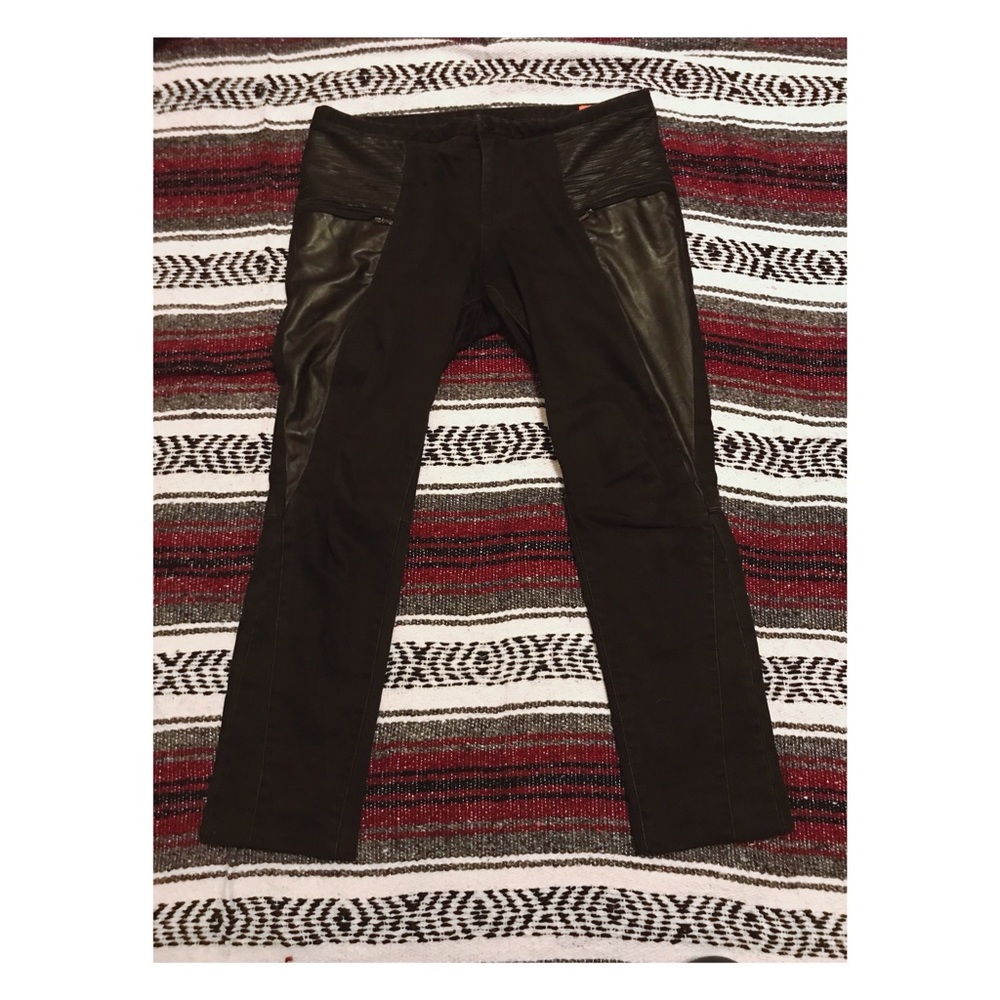 TORY BURCH leather + denim black jeans